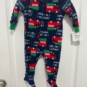 Child of Mine Navy and Red Fire Truck Footie Pajama